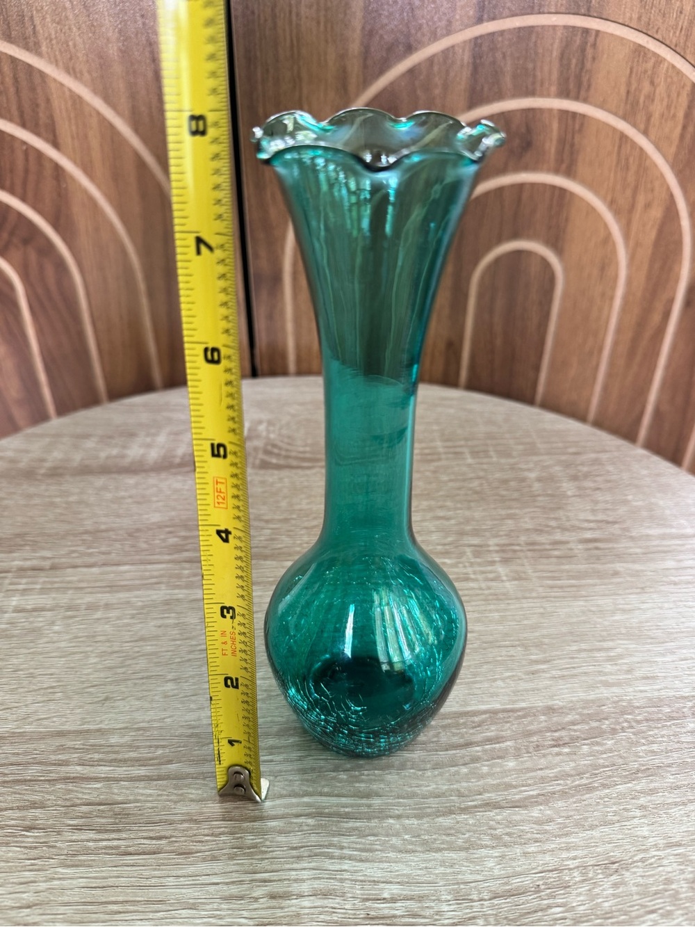 Vintage Green Crackle Glass Bud Vase - Decorative Home Accent - Picture 3 of 3